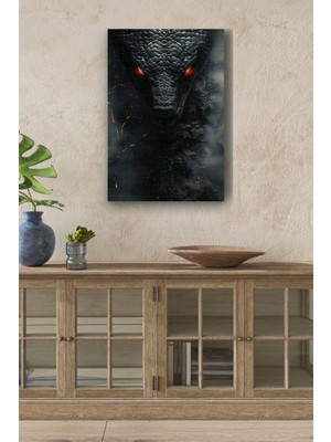 Alevden Gözleri Olan Siyah Yılan Yağlı Boya Görünümlü Hd Dijital Baskı Dikey Kanvas Tablo 643