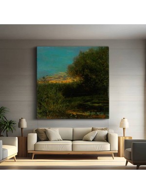 George Inness Günbatımı Bataklık Manzarası Kanvas Tablo Duvar Tablosu Dekoratif Ressam Tablosu