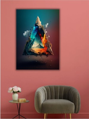 Dört Element Tablosu Salon Oturma Odası Ofis Için Dekoratif Dijital Hd Baskı Dikey Kanvas Tablo