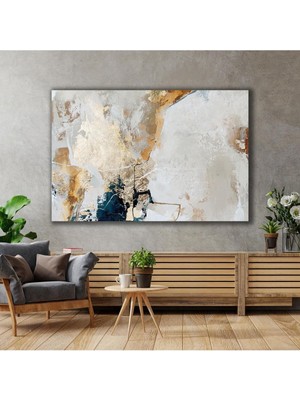 Soyut Sanat Altın Dokular Mavi Turkuaz Krem Tekstüre Modern Sanat Yatay Hd Baskı Kanvas Tablo