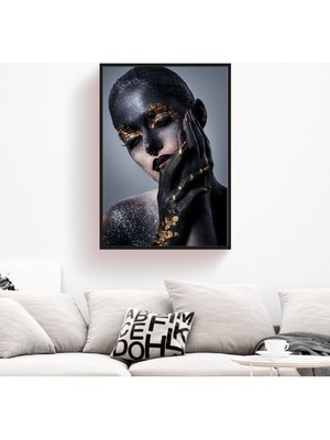 GülsenArt Altın ve Siyah Makyaj Dekoratif Hd Baskı Kanvas Tablosu Hd Dijital Baskı Dikey Kanvas Tablo 4