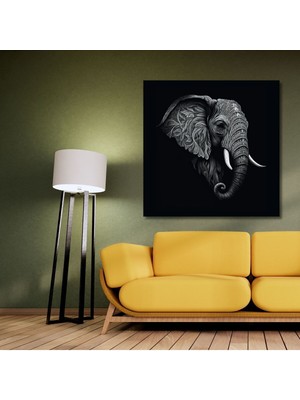GülsenArt Dekoratif Kare Hd Baskı Kanvas Tablo Kaliteli Siyah Beyaz Fil Portresi