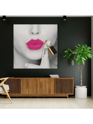 Dekoratif Pink Lips Hd Dijital Baskı Kare Kanvas Tablo Yatak Odası Oturma Odası Dekoru