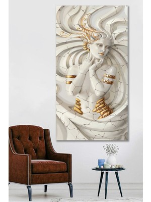 GülsenArt Dikey Beyaz Mücevher Hd Baskı Kanvas Tablo Oturma Odası Salon Ofis Dekor