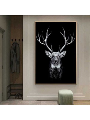 GülsenArt Dekoratif Deer Hd Dijital Baskı Dikey Kanvas Tablo Oturma Odası Ofis Dekoru