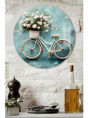 KutuTR 3D Görünümlü Temperli Cam Tablo – Çiçekli Bisiklet Temalı Duvar Süsü Uv Baskı 33X33 CM-CDS071