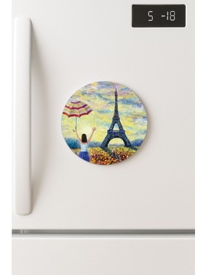 Nurdic Desenli Temalı Yuvarlak Buzdolabı Magnet – 10X10 cm Pariste Sonbahar