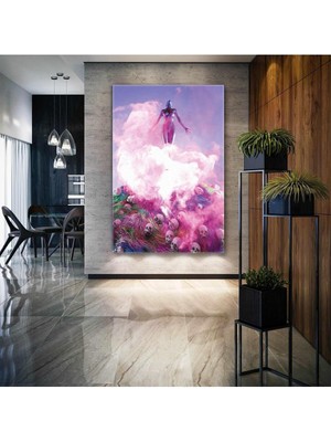 GülsenArt Sislerin Içinden Yükselen Metal Heykel Kafalar Dikey Hd Baskı Kanvas Tablo