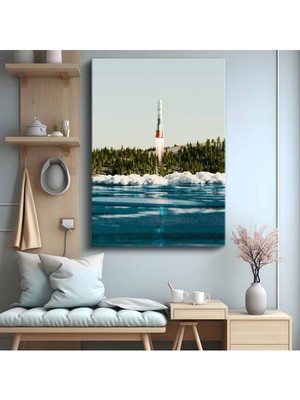 GülsenArt Roket Fırlatma Su Kenarı Kanvas Tablo Uzay Roketi Kalkış Manzarası Tablo