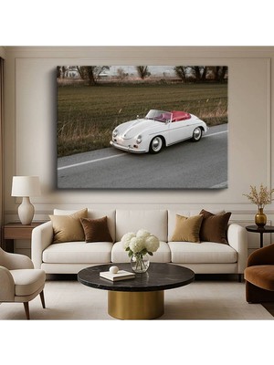 GülsenArt Porsche 356 Speedster Klasik Kanvas Tablo Beyaz Açık Spor Otomobil Tablo