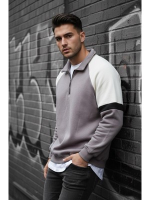 Oksit Wesst Üç Iplik Şardonlu Yarım Fermuarlı Yaka Erkek Sweatshirt