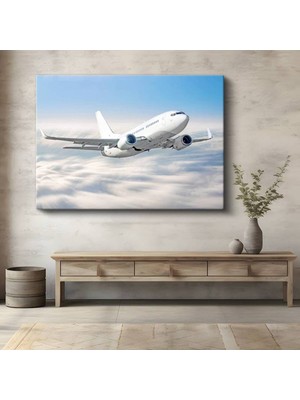 GülsenArt Boeing 737 Bulutlar Yükselen Kanvas Tablo Ticari Havacılık Uçağı Tablo