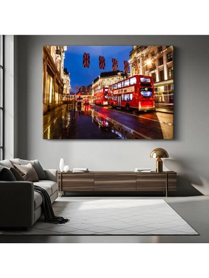 Londra Otobüsü Ikonik Kırmızı Kanvas Tablo Çift Katlı Şehir Ulaşımı Tablo