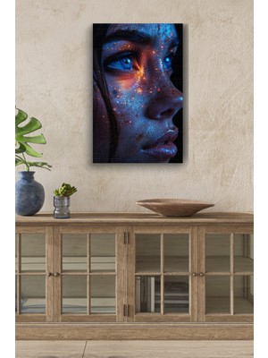 GülsenArt Renkli Futuristik Kadın Yağlı Boya Görünümlü Hd Dijital Baskı Dikey Kanvas Tablo 233