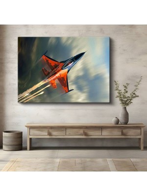 GülsenArt F-16 Savaş Uçağı Turuncu Kanvas Tablo Özel Tasarım Hava Aracı Tablo
