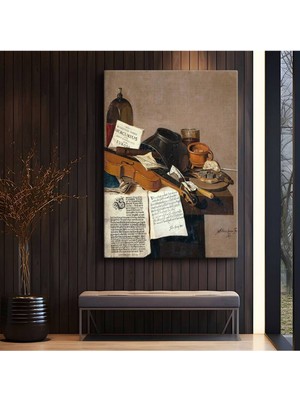 GülsenArt Pieter Claesz Müzik Aleti Natürmort Kanvas Tablo Duvar Tablosu Dekoratif Ressam Tablosu