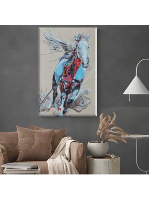 GülsenArt Şık Çok Renkli At Tablosu 27 |çerçevesiz Hd Dijital Baskı Dikey Kanvas Tablo Ofis Dekoru