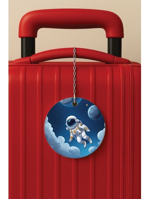 Nurdic Desenli Baskılı Pleksi Zincir Aparatlı Bavul Etiketi Valiz Etiketi Astronot Resim