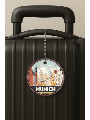 Nurdic Münih Desenli Uv Baskılı Pleksi Bavul Etiketi Seyahat Tatil Valiz Etiketi