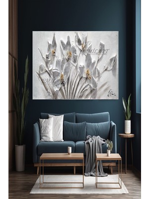 Beyaz Gold 3 Boyut Görünümlü Çiçek Hd Hd Baskı Kanvas Tablo Hd Dijital Baskı Yatay Kanvas Tablo 511