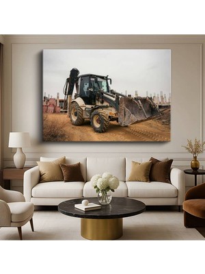 Kepçe Ekskavatör Iş Makinesi Kanvas Tablo Şantiye Toprak Işleri Tablo
