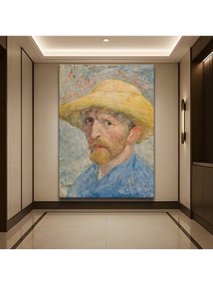 Vincent Van Gogh Hasır Şapkalı Otoportre Kanvas Tablo Duvar Tablosu Dekoratif Ressam Tablosu