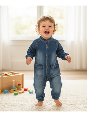Necix's Erkek Bebek/çocuk Uzun Kollu Kot (Denim) Bebek Tulumu