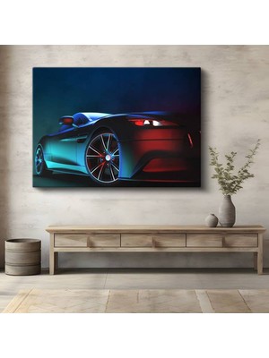 GülsenArt Spor Otomobil Neon Işıklı Kanvas Tablo Gece Tasarımı Sokak Yarışı Tablo