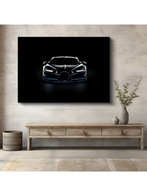 Bugatti Chiron Karanlık Ön Kanvas Tablo Fransa Farları Hipercar Tablo