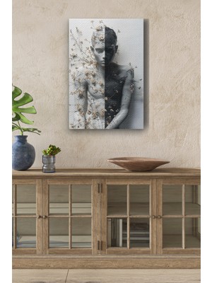 GülsenArt Modern Siyah Beyaz Çocuk Portesi Yağlı Boya Görünümlü Hd Dijital Baskı Dikey Kanvas Tablo