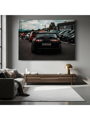 GülsenArt Toyota Supra Siyah Spor Kanvas Tablo Otomobil Arka Görünüm Japon Tablo