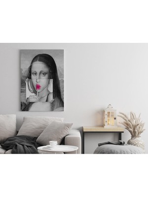 GülsenArt Hd Baskı Dikey Kanvas Tablo Pembe Rujlu Şekerli Kadın 247 Ofis Cafe Işyeri Dekor