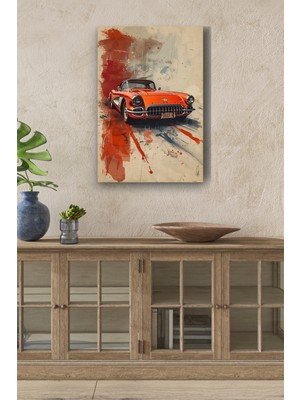 Turuncu Klasik Retro Araba Hd Dijital Baskı Dikey Kanvas Tablo 563245 Dekor