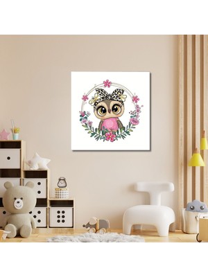 GülsenArt Dekoratif Kare Kanvas Kız Çocuk Odası Sevimli Baykuş Tablosu