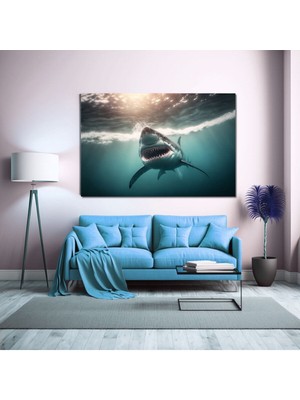 Korkunç Köpek Balığı Hd Baskı Kanvas Tablo Hd Dijital Baskı Yatay Kanvas Tablo Dekoratif