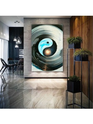 Ying Yang Hava Su Denge Hd Dijital Baskı Dikey Kanvas Tablo Oturma Odası Dekor