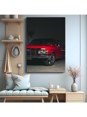 Chevrolet Impala Kırmızı Muscle Car Kanvas Tablo Klasik Amerikan Detroit Tablo