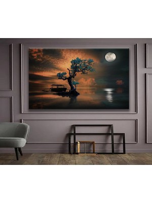 GülsenArt Muhteşem Ay Işığı ve Göl Manzarası Hd Baskı Kanvas Tablo Hd Dijital Baskı Yatay Kanvas Tablo 3
