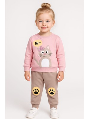 Gigi Giyim Kedi Pati Desenli Üç Ip Kız Çocuk Takım