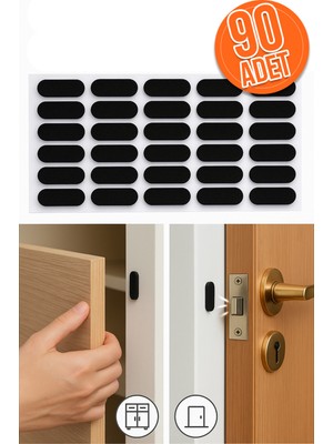 Anra 90'lı Yapışkanlı Siyah Eva Dolap Çekmece Kapağı Ses Stoperi Tamponu Koruyucu Engelleyici 22 mm Oval