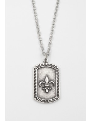IDR Fleur-de-lis Zambak Künye Kolye - Düz Ezme İthal Zincirli Unisex Gümüş Kaplama - 60 cm