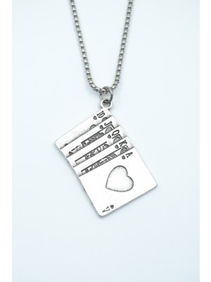 IDR Poker- İskambil Gümüş Kaplama Örme Zincir Kolye