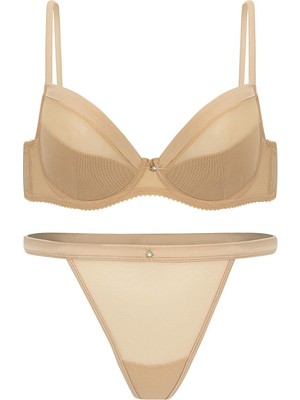 Wonna Aria Taş Detaylı Desteksiz Sütyen ve Külot Takım- 2734 Ten