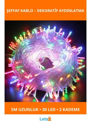 Letsii 5m 30 LED Rgb 2 Kademeli Şeffaf Dekoratif Aydınlatma Kablo
