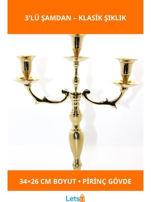 Letsii Pirinç 3'lü Şamdan Şık ve Zarif Dekoratif Ürün