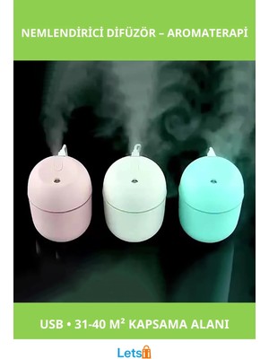 Letsii Taşınabilir Aroma Difüzörü ve Hava Oda Nemlendirici 220ML Kapasiteli, USB Şarjlı