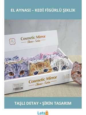 Letsii Taşlı Kedi Şeklinde El Aynası Eğlenceli ve Şık Aksesuar