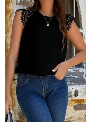 Janes Kadın Kısa Kollu Bisiklet Yaka Ithal Krep Bluz