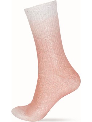 Bony Socks Kadın Sim Detaylı Parlak Soket Çorap Fuşya