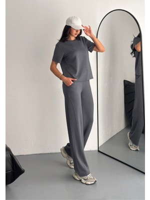 Zula Moda Kadın Modal Kumaş Bisiklet Yaka Tshirt Eşofman Takımı